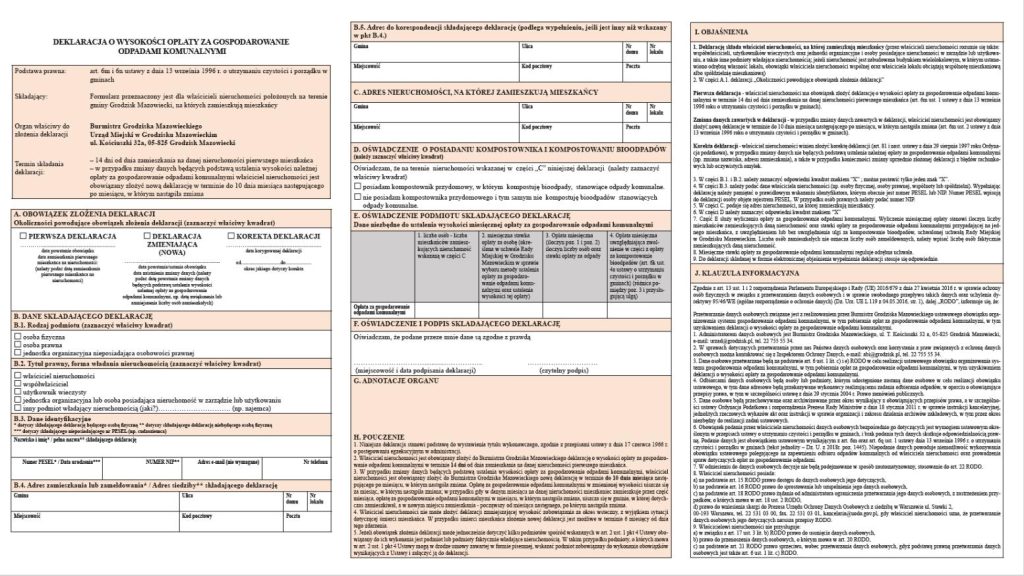 Zdjęcie formularza deklaracjiza gospodarowanie odpadami komunalnymi