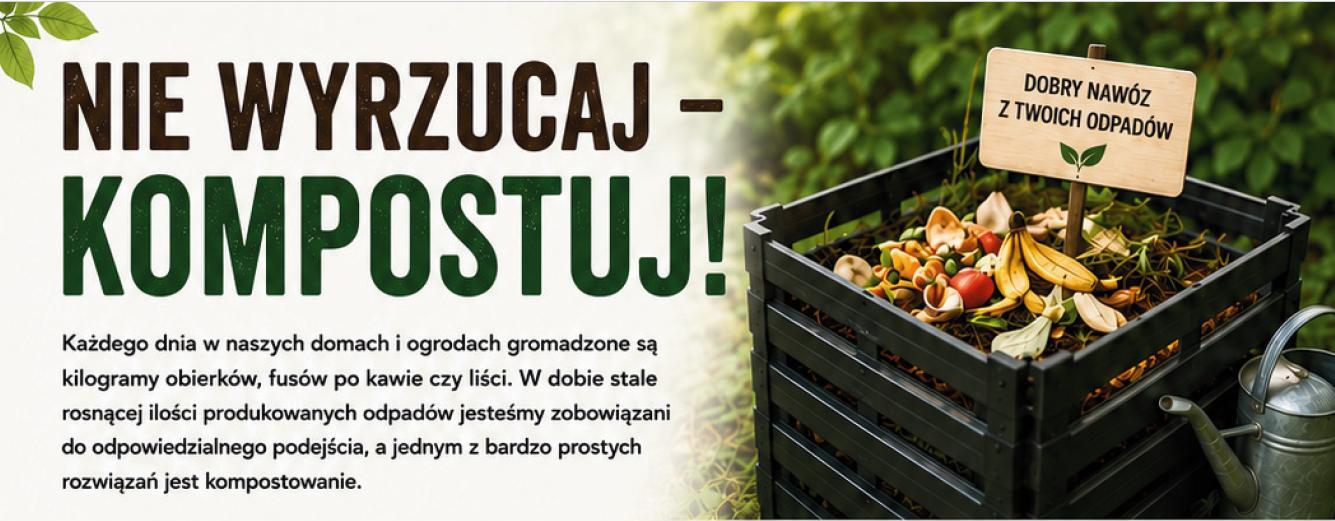 NIE WYRZUCAJ - KOMPOSTUJ! Każdego dnia w naszych domach i ogrodach gromadzone są kilogramy obierków, fusów po kawie czy liści. W dobie stale rosnącej ilości produkowanych odpadów jesteśmy zobowiązani do odpowiedzialnego podejścia, a jednym z bardzo prostych rozwiązań jest kompostowanie. DOBRY NAWÓZ Z TWOICH ODPADÓW